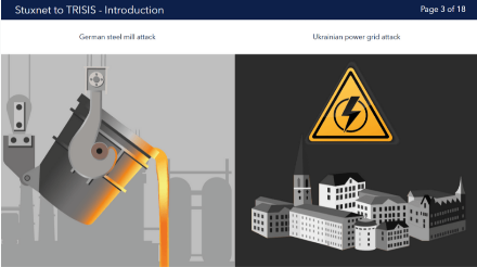 Stuxnet to TRISIS case study introduction showing industrial cyber attack scenarios